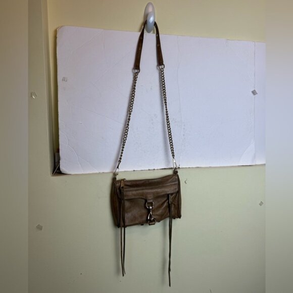 Rebecca Minkoff Mini MAC Leather Crossbody Bag Shoulder Chain Strap Tan Zip Tote - Picture 5 of 16